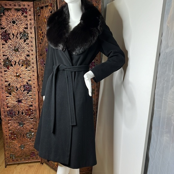 Cashmere Sz 8 Wrap Tie Coat with Black Fox Collar Coat - Picture 3 of 11